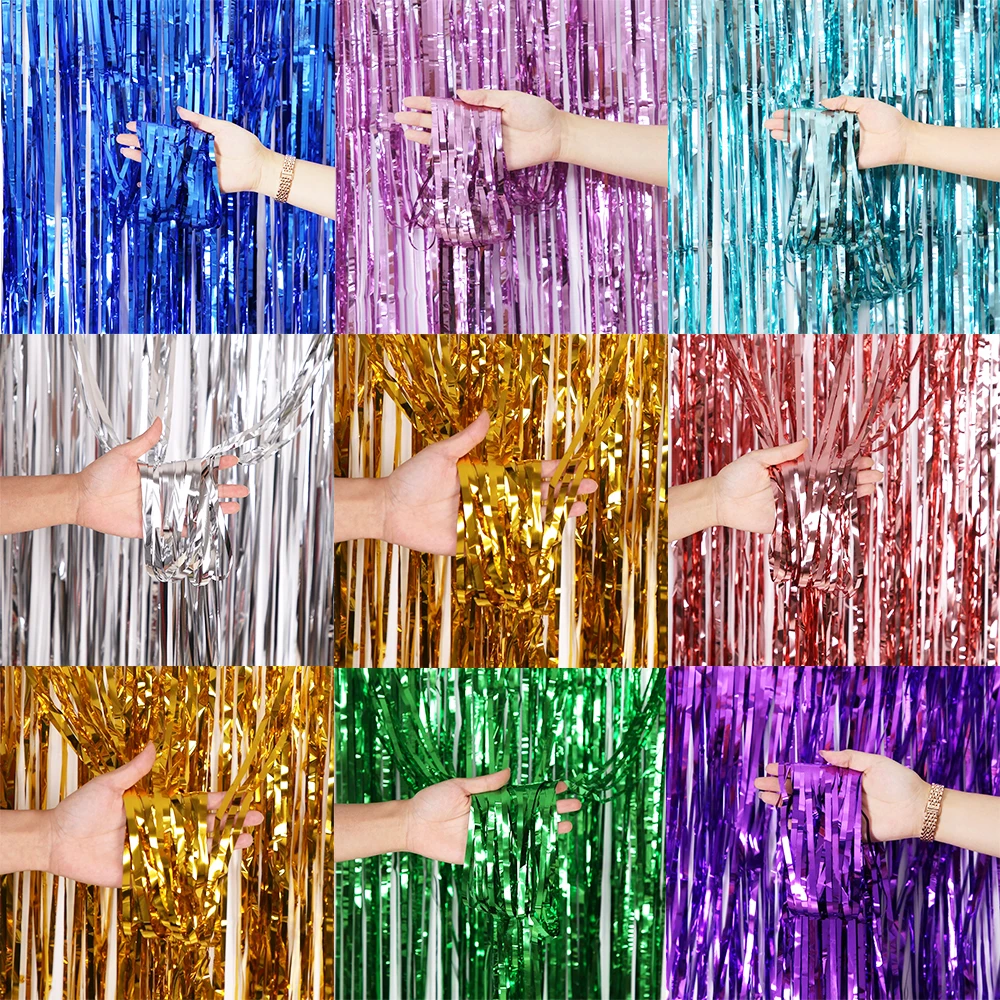 1*2M Party Hintergrund Vorhänge Laser Gold Silber Lametta Folie Fringe Vorhang Hintergrund Erwachsene Geburtstag Dekoration Hochzeit liefert