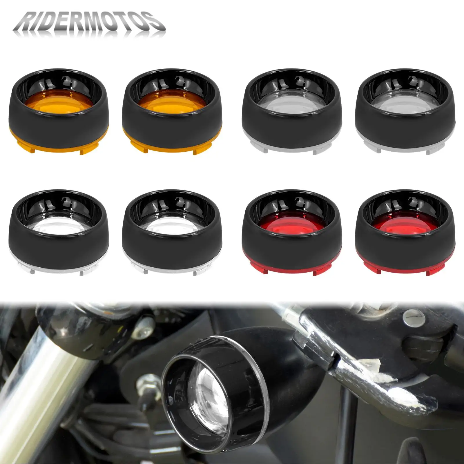 

2xMotorcycle Turn Signal Lens Trim Ring Bezels Visor Cover For Harley Sportster XL Touring Glide Dyna Fat Bob Softail Breakout