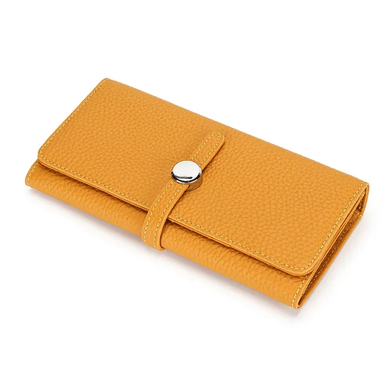Elegant Women's Genuine Leather Long Clutch Wallet with Zipper Coin Pocket and Card Holder