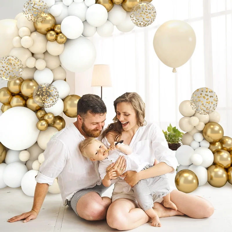 Description Picture 6 of itemWhite Sand Gold Balloons Garland Arch Kit Retro Beige White Balloons Wedding Decor Birthday Baby Shower Party Backdrop Globos