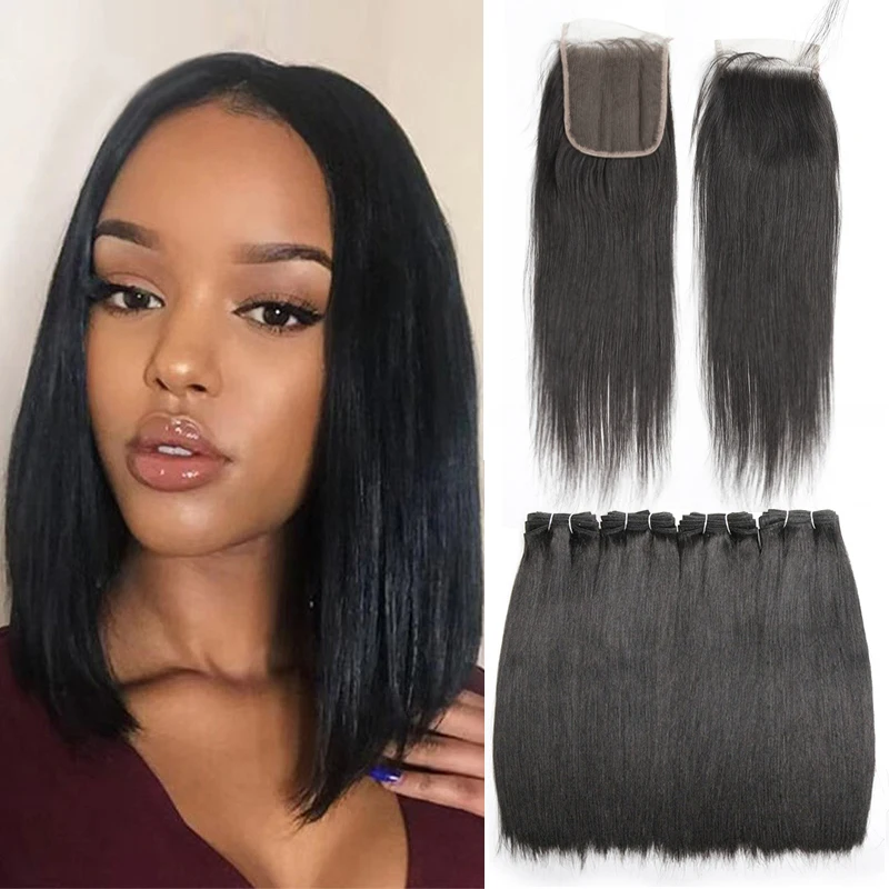 

Straight Hair Bundles With Closure Double Drawn Malaysian Hair Bundles With 4x4 Lace Closure 3 Bundles Human Hair With Closure