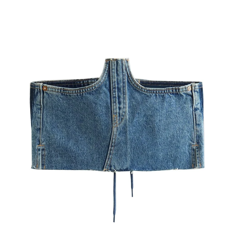 

Sexy Slim Denim Corset Summer New Fashion All-Match Drawstring Slit Vest Top women's