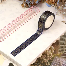 NEW 1X 10M Decor Gold Foil Blue Entangled Floral Cinta Washi Tape DIY Scrapbooking Journaling  Masking Tape Kawaii Papelaria