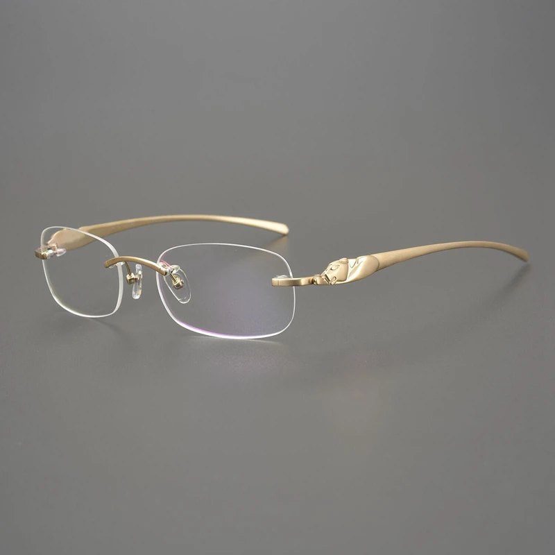 

Leopard Head Rimless Glasses Frames Vintage Oval Titanium Reading Eyeglass for Men and Women Prescription Optical Eyewear Luxury