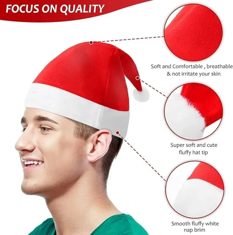 30/1PCS Christmas Hat Red Non-woven Adults Kids Xmas Hats Santa Claus Gift Hat for Merry Christmas New Year Party Prop Decor
