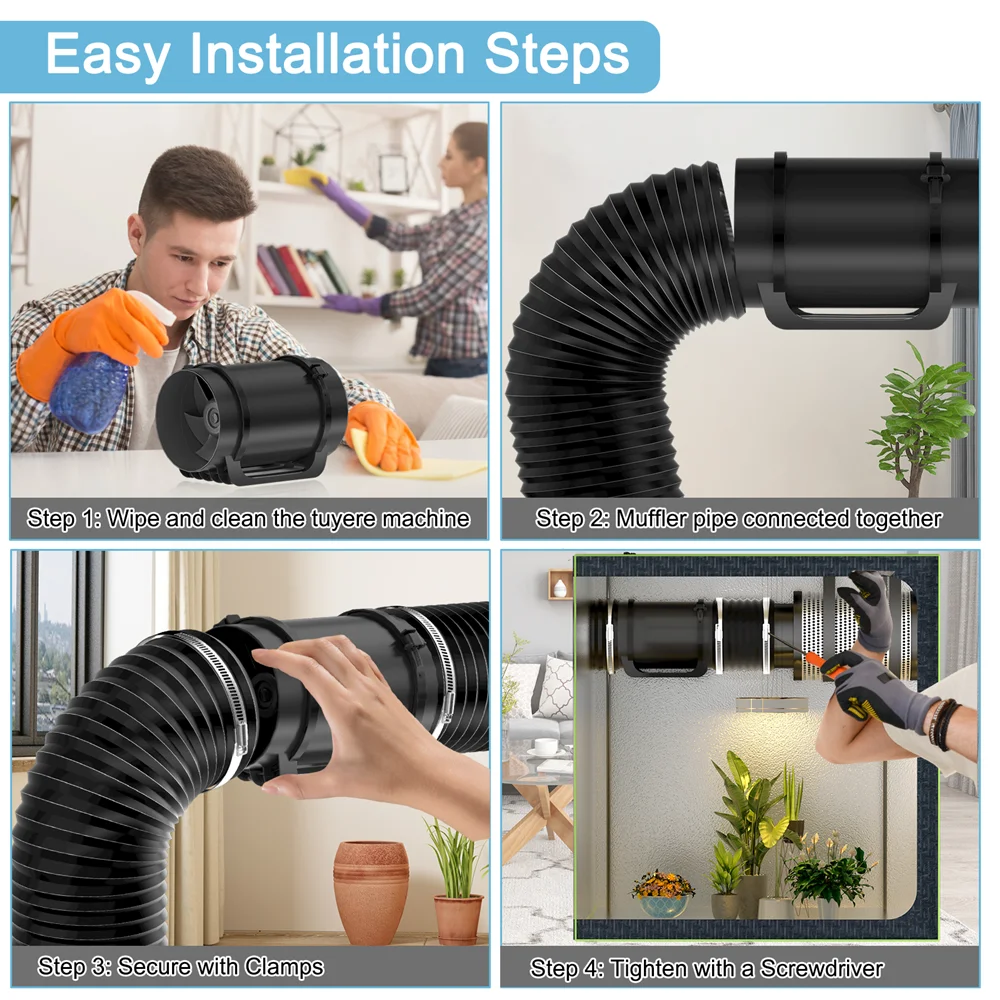 Hon&Guan 1.2/2.5/5M Low Noise Ducting Silencer for Ventilator Fans Flexible Aluminum Air Duct Hose for Extractor Household