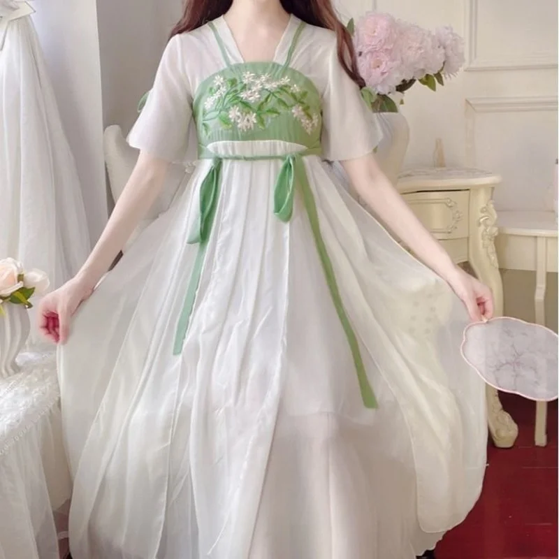 Summer New Retro Style Improved Han Dress Large 300kg Fat Mm Daily Aging Fairy Dress Chinese Traditional Dress Cosplay Costumes