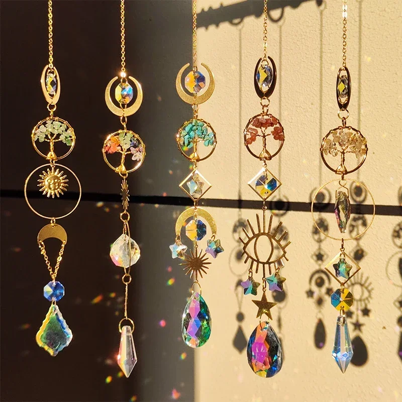 Tree of Life Crystal Prism Suncatcher Wind Chime for Home and Garden Decoration