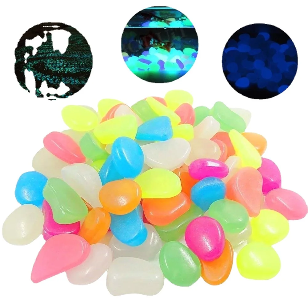 50/100Pcs 2CM Glow in the Dark Garden Pebbles for Sidewalk Garden Terrace Lawn Patio Fish Tank Aquarium Decor Glow Stone