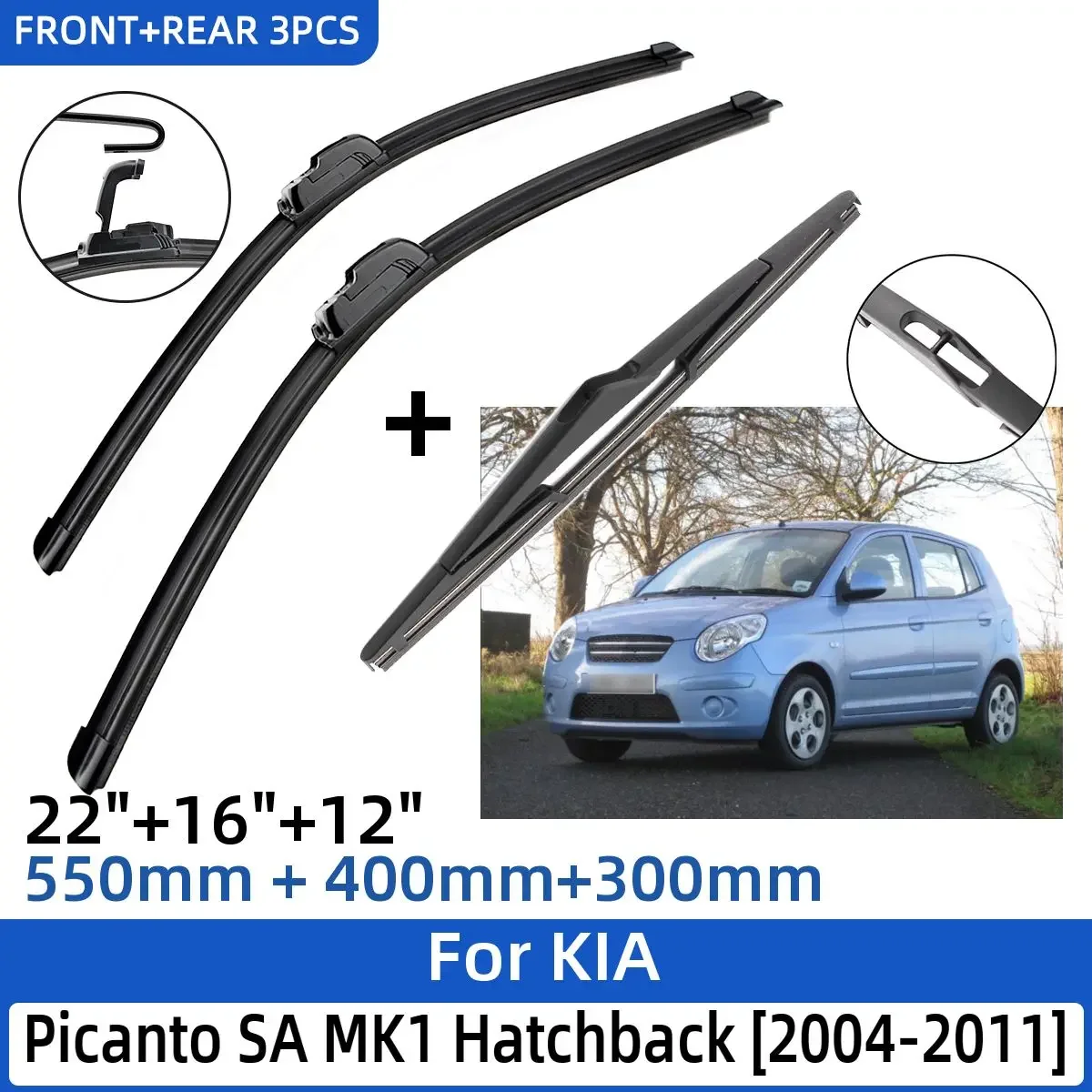 

Щетки стеклоочистителя передние и задние для KIA Picanto SA MK1, 2004-2011, 22 + 16 + 12 дюймов, 3 шт.