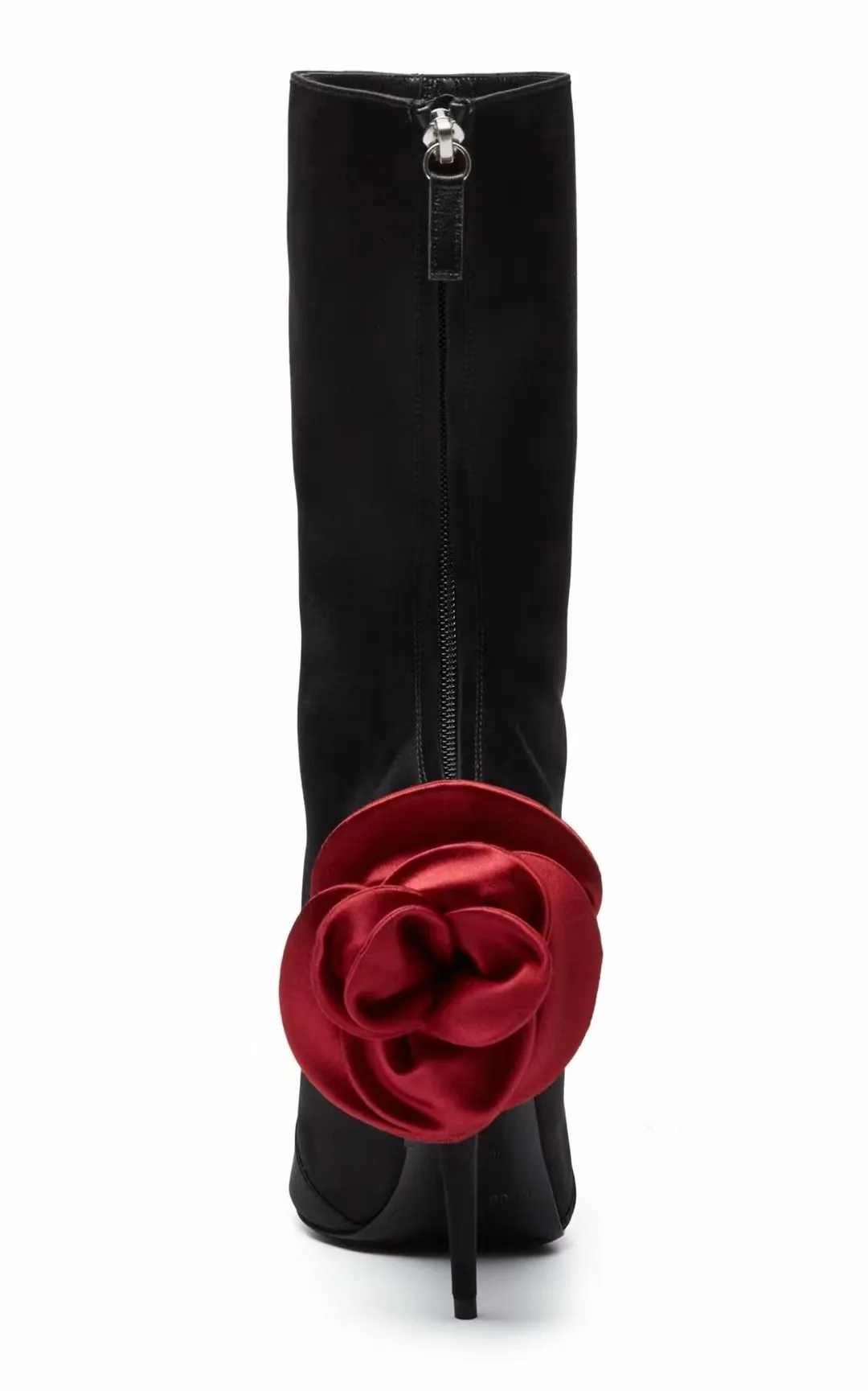 New Foreign Trade Suede Pointed Flower Fine Heel Ultra High Heel Back Zipper Fashion Show Large Women's Boots