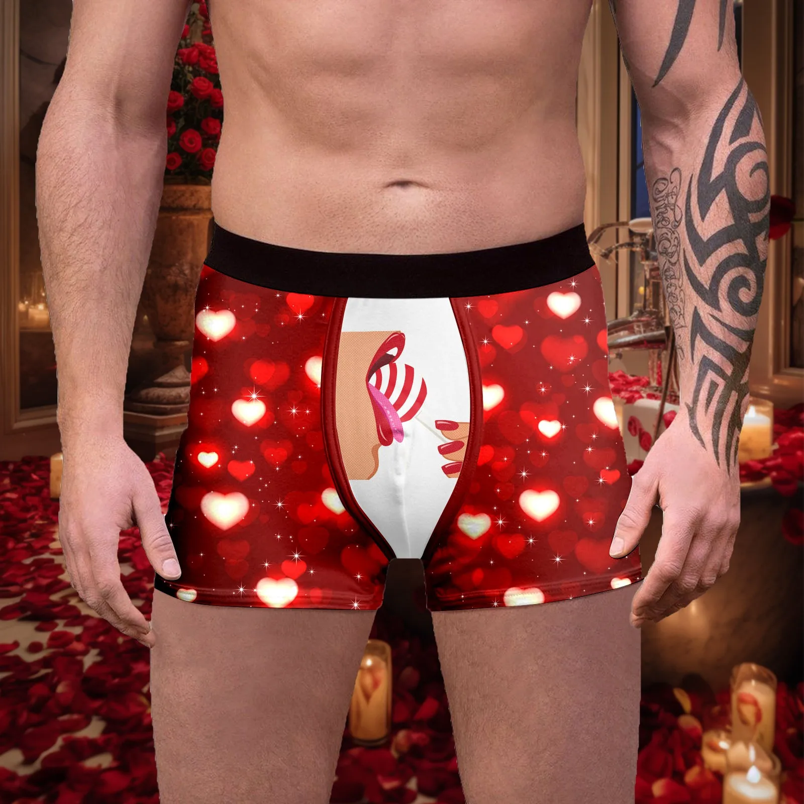 

Mens Funny Print Valentines Boxer Sexy Graphic Mid Waist Elastic Boxershorts Exotic Slim Underwear Man Underpants Men's Panties