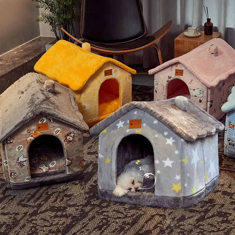 

House Pet Cat Bed Winter Dog Villa Sleep Kennel Removable Nest Warm Enclosed Cave Sofa Pets