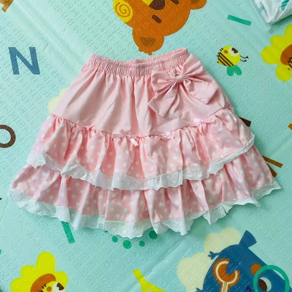 

Mini Cake Polka Dot Women's Skirt Summer 2024 Kawaii Bow Lace Sweet A Line New Pink Skirts Japanese Party Skort Miniskirt