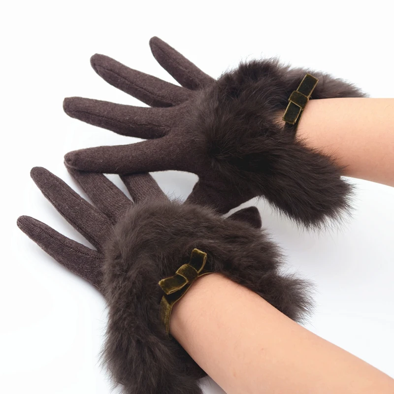 

Winter Wrist Ladies Cashmere Gloves Female Real Rex Rabbit Fur Wool Mittens Gloves Sweet Elegant All Match Women Gloves S3089