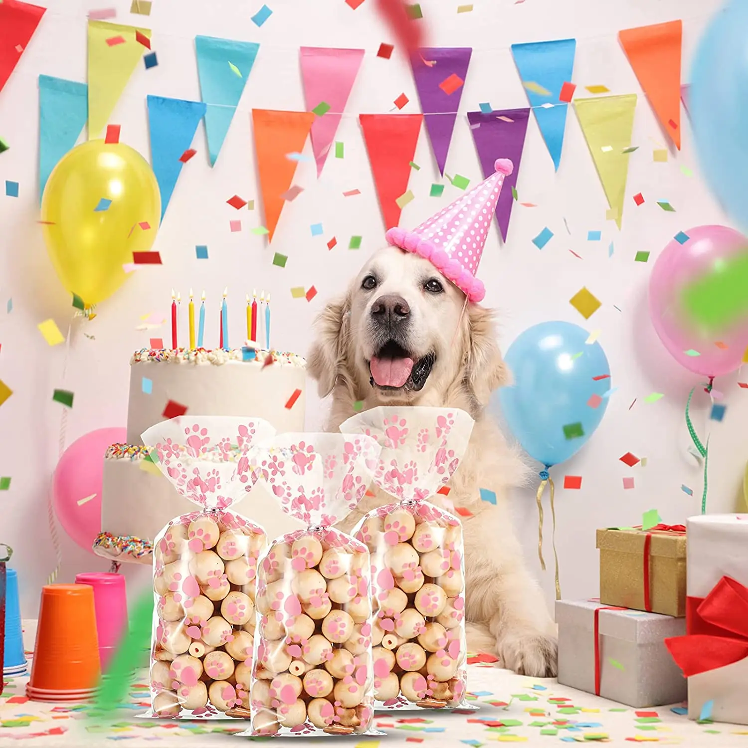 50 Sacchetti regalo con stampa di zampe di animali, gatti e