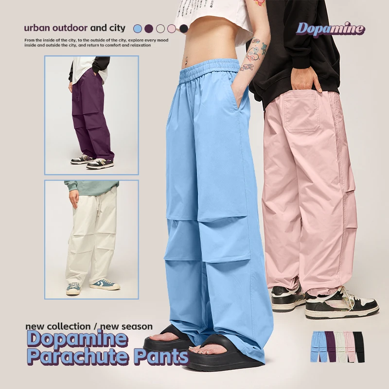 

INFLATION Streetwear Parachute Pants Unisex 2024 Trendy Elastic Waist Hip Hop Trousers Mens Cargo Pants