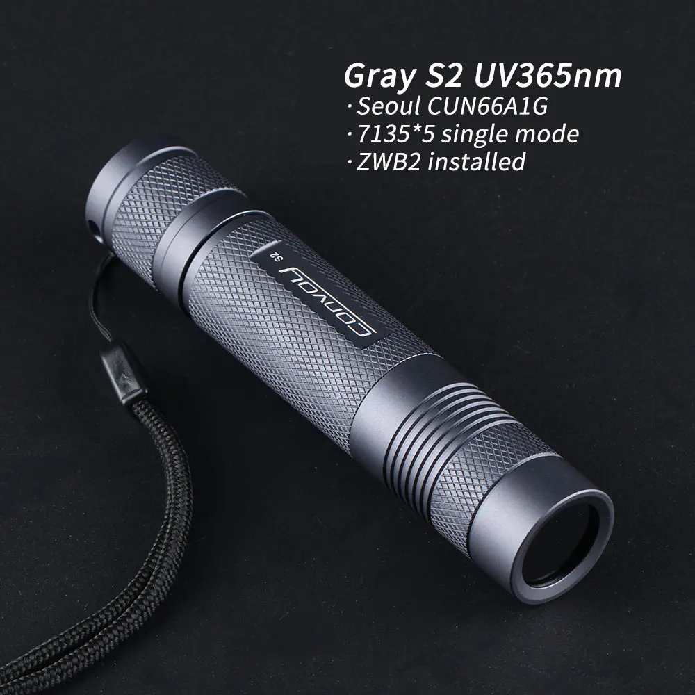 Gray Convoy S2 UV 365nm flashlight 7135*5 single mode zwb2 filter installed UVA 18650 Ultraviolet flashlight torch