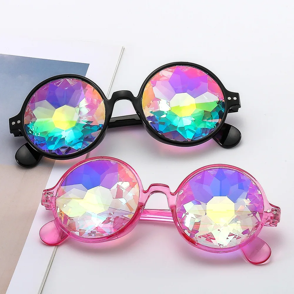 

Women Cosplay Fashion Party Mosaic Prism Sunglasses Round Sunglasses Rave Festival Kaleidoscope Glasses