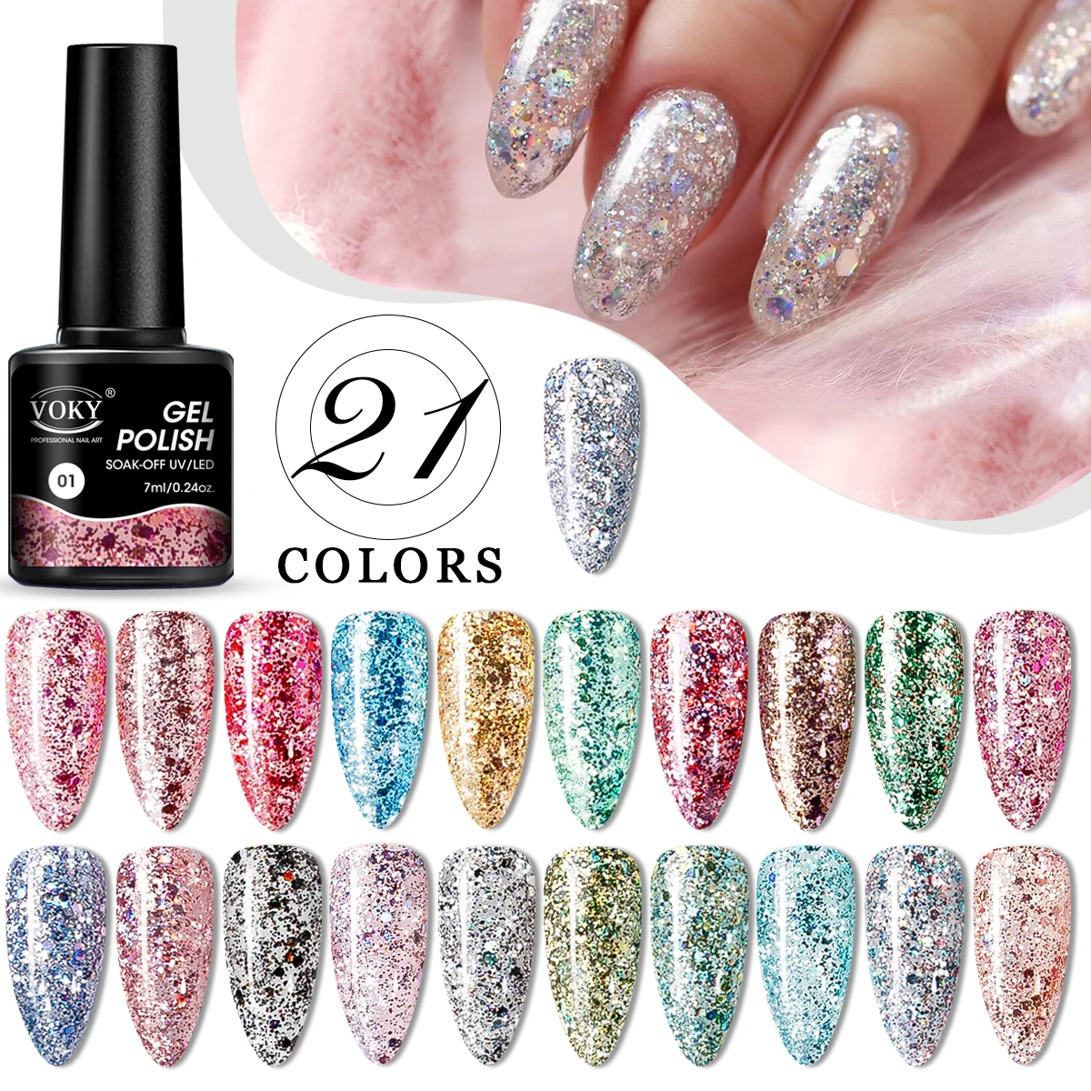 VOKY4pieceset7mlGlitterNailgelOnionPowderCurvedColorNail