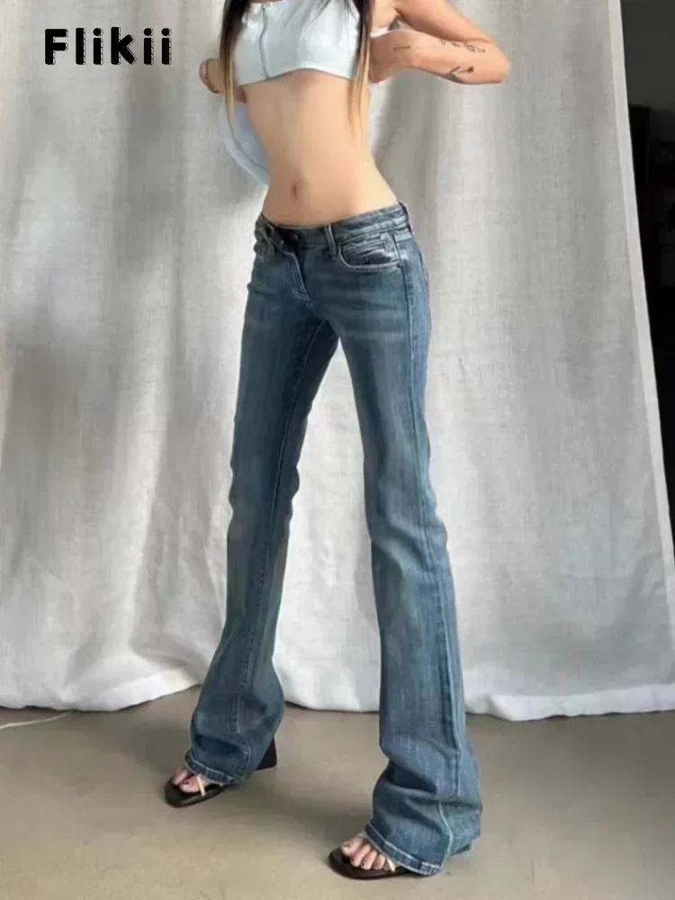 2025 Spring Harajuku Sheath Jeans Female Vintage Slim Streetwear Style Retro Y2K Pants Women's High Waist Flared Denim Trouser 4