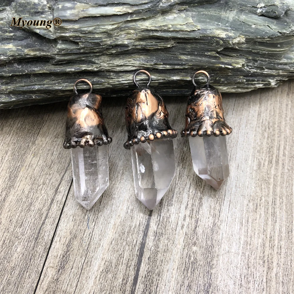 

10PCS Witch Gothic Jewelry Cute Natural White Crystal Stick Point Vintage Pendants MY220420