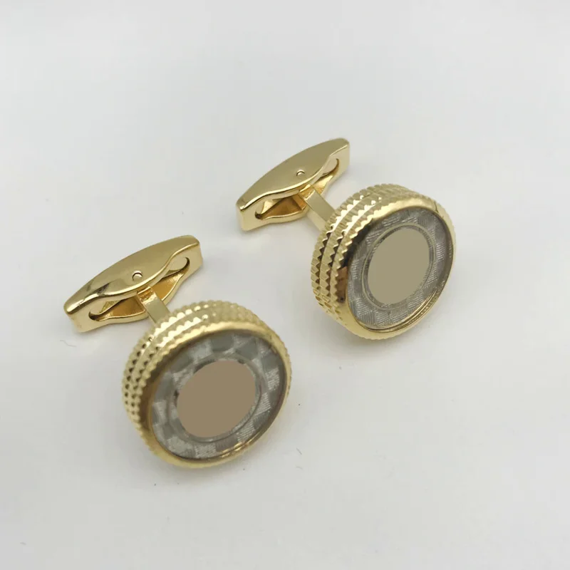 Luxury MB Classic Design Cuff Link With Six Star Branding Round Glass Surface Mirror Surface Cufflinks Button Box Set