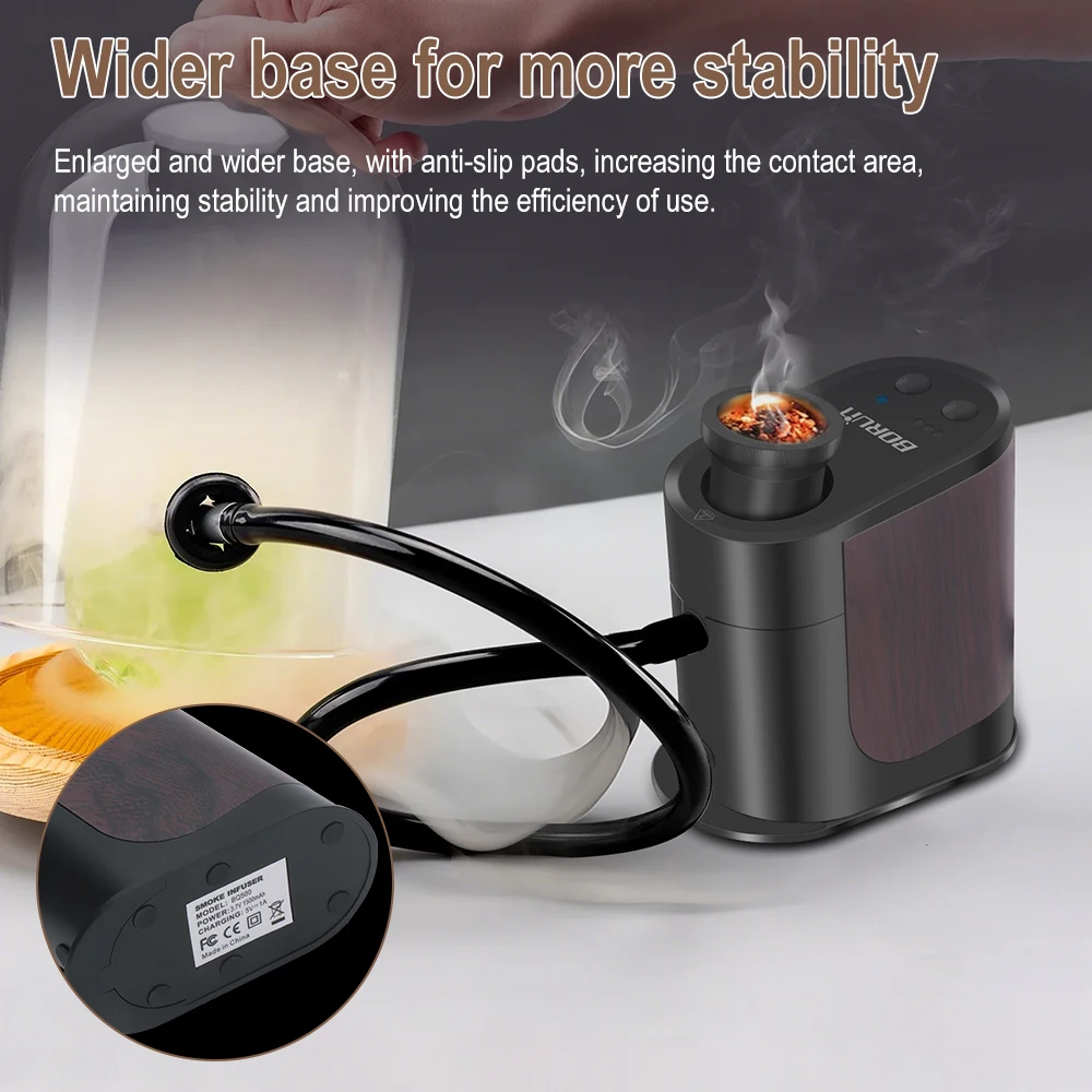 BORUiT New Portable Food Cold Smoke Generator Type-C Rechargeable Molecular Cuisine Smoking Gun Meat Burn Cooking for BBQ Grill