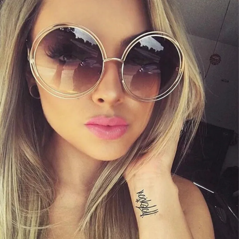 Vintage Oversized Round Mirror Sunglasses with Metal Frame