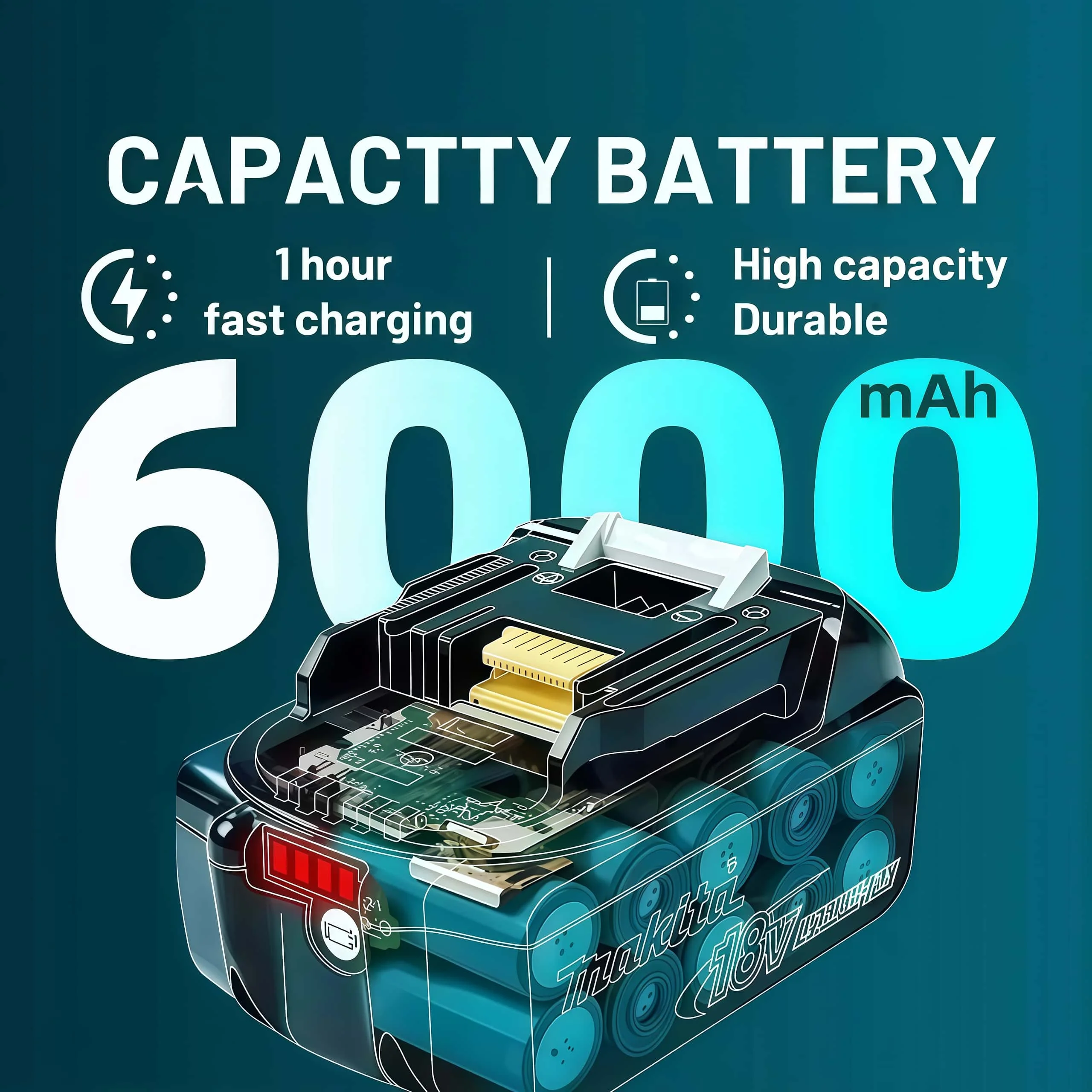 100% 오리지널 Makita 18V 6Ah 충전식 리튬 배터리, 18V BL1830 BL1850 Makita BL1860B 전동 공구 배터리 교체