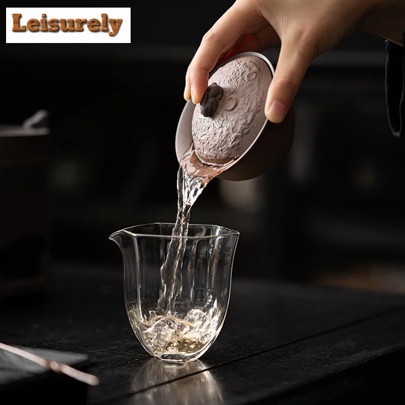 Hand Pinched Rock Mud Gaiwan Antique Rough Pottery High Foot Tea Tureen Japanese Tea Maker Cover Bowl Chinese Tea Set Ornaments