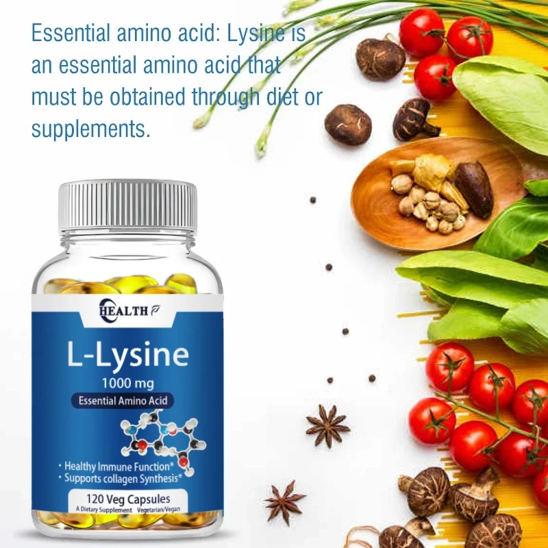 HEALTH L-lysine 1000mg 120 Tablets Enhances Absorption Assimilation Promotes Skin Lip Integrity Collagen Support