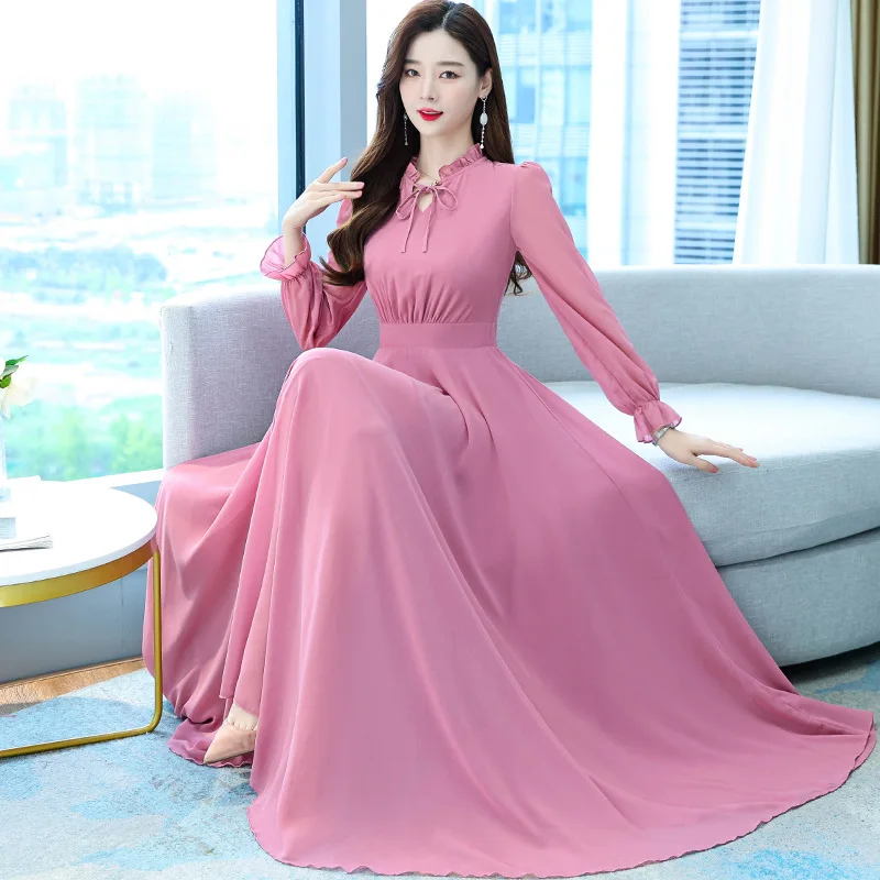 chinese dress ladies Elsie Modern A-Line Long Sleeves Chiffon Dresses, Dusty Blue main image 1