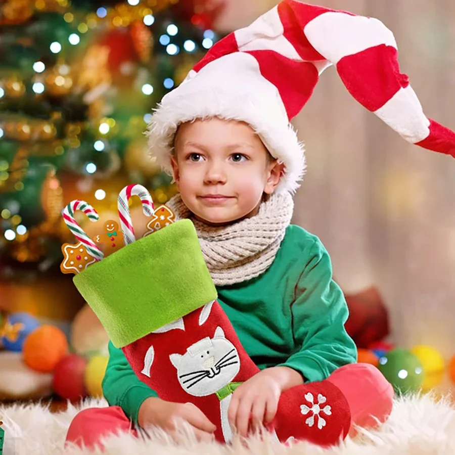 1 Pcs Candy Bag Christmas Cat Dog Stocking Socks 40cm Socks Gift Bag Hanging Decoration Stovepipe Girt for Kids Plush Wall Stuff