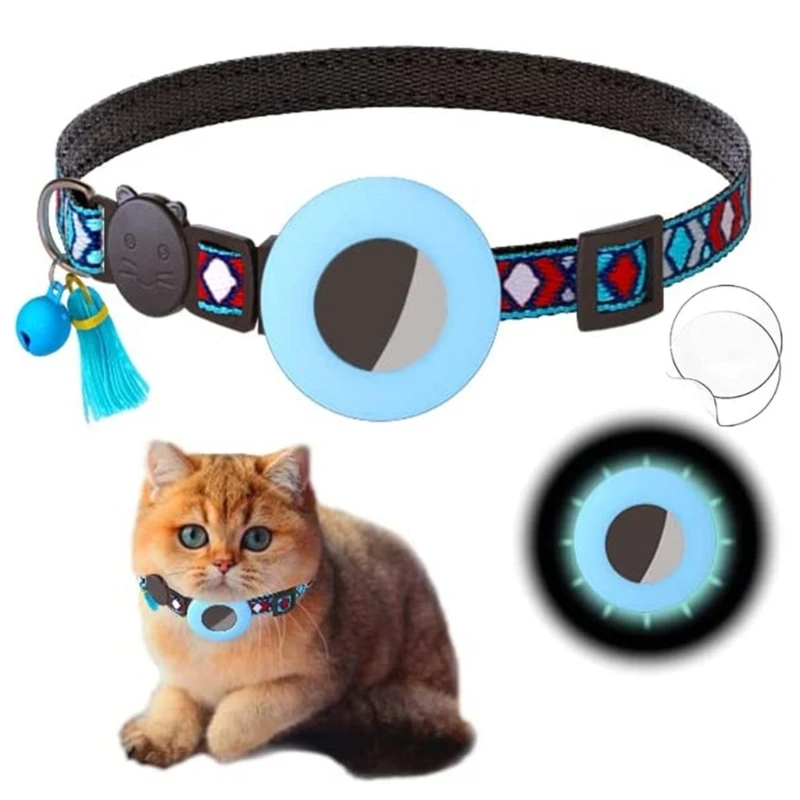 Reflective Cats Collar GPS Tracker Collar with Trackers Holder Bell