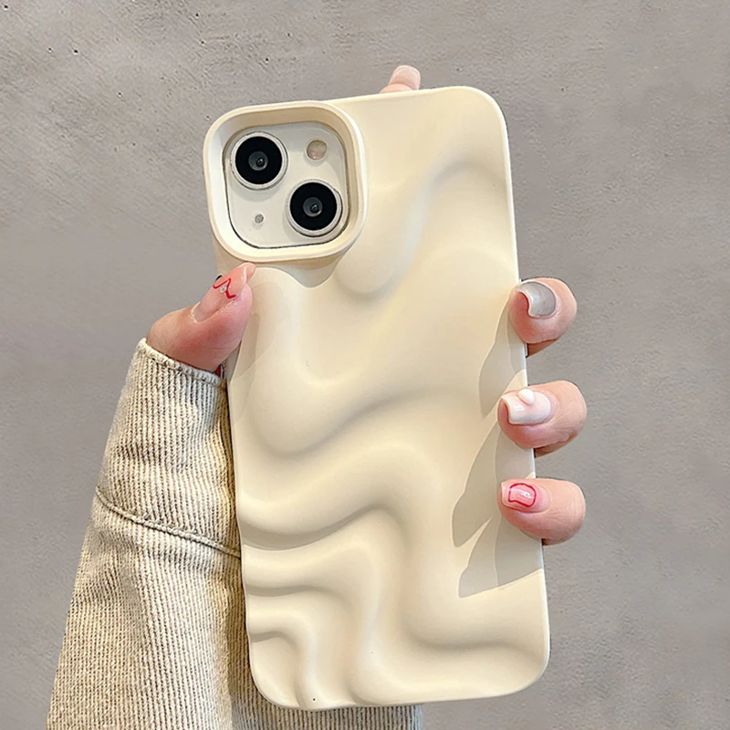 高級メッキシルバー 3D 波パターンケース iPhone 14 13 11 12 15