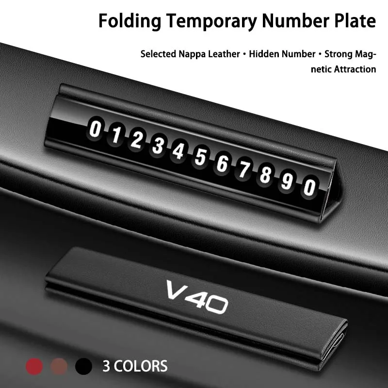 

New Leather Mobile Phone Temporary Parking Number Plate For Volvo V40 S90 XC40 V40 S60 XC60 XC90 V60 Accessories 2023 2024 Logo