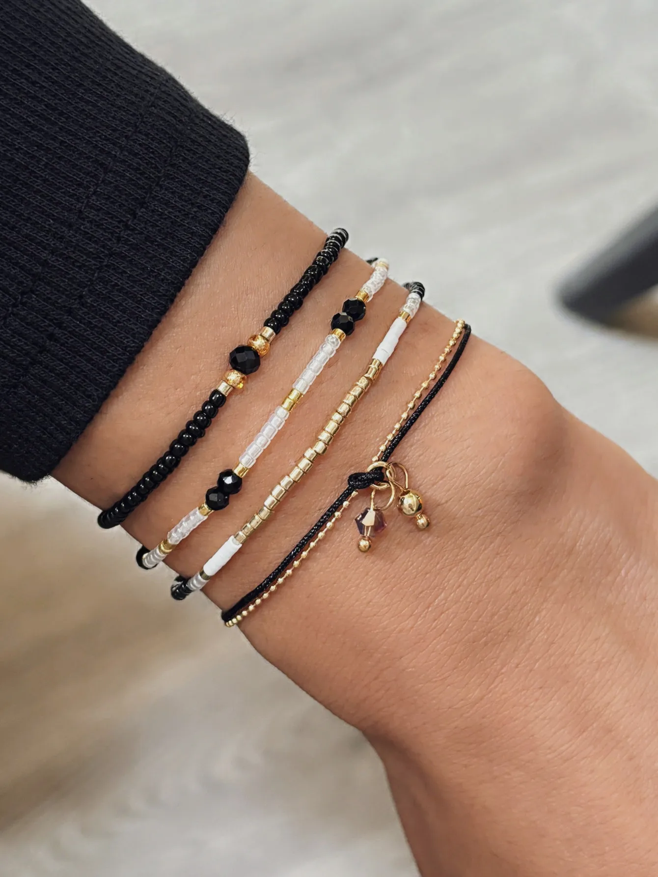 Simple Bracelet Beads Handmade Black Glass Stone Bracelets For Women