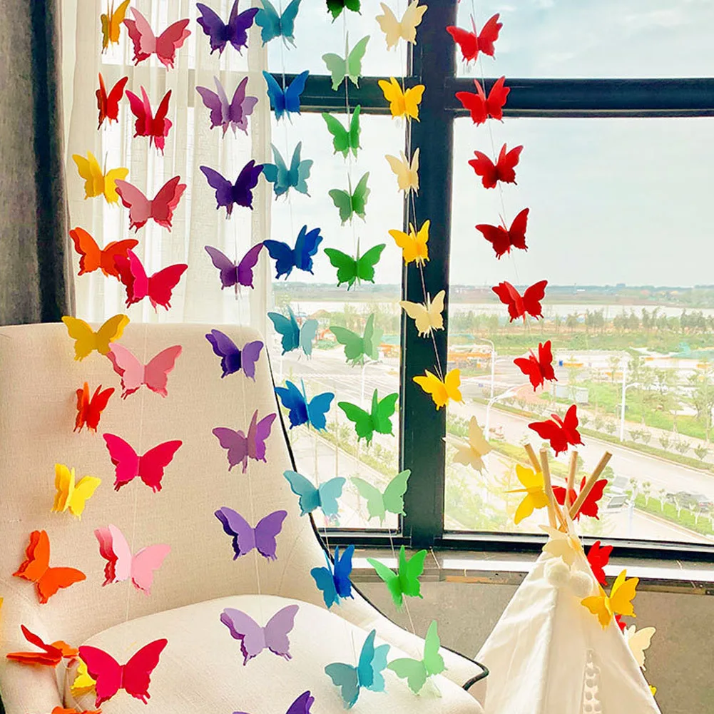 

2m Paper Butterfly Garland Buntings for Wedding Birthday Party DIY Banner Baby Shower Hanging Decorations Butterfly String Decor
