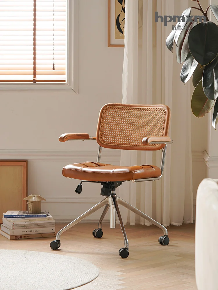 

Nordic Rattan Vintage Computer Chair Study Home Comfortable Backrest Spinning Lift Office Chair