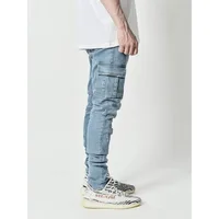 Jeans Man Pants Wash Solid Multi Pockets Denim Mid Waist Jeans for Men Plus Size Casual Pants Slim Pencil Pants 4XL Ropa Hombre 3