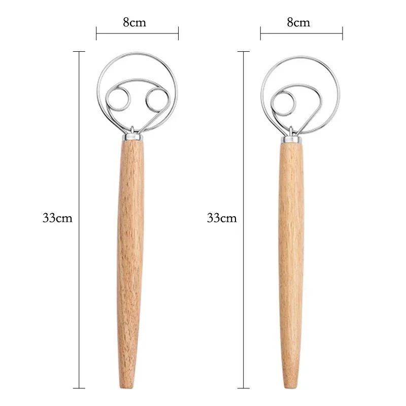 Dough Whisk Large Wood Handle Danish Whisk Bread Dough Hand Mixer Kitchen Mixer Manual Egg Beater Baking Tools Accessories egg beater