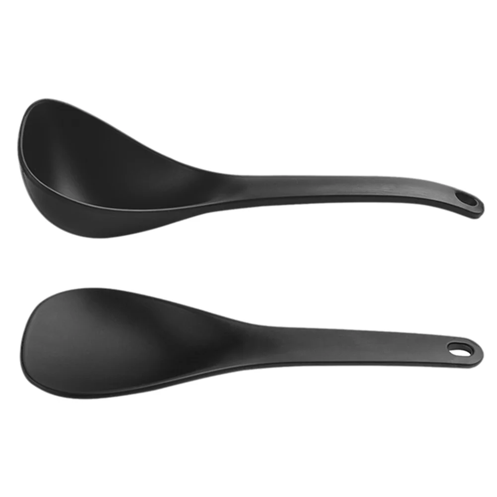 

2pcs Rice Paddle Soup Spoon Non- Porridge Spoon Ramen Soup Spoon Table Utensil Tools for Kitchen ( Black )