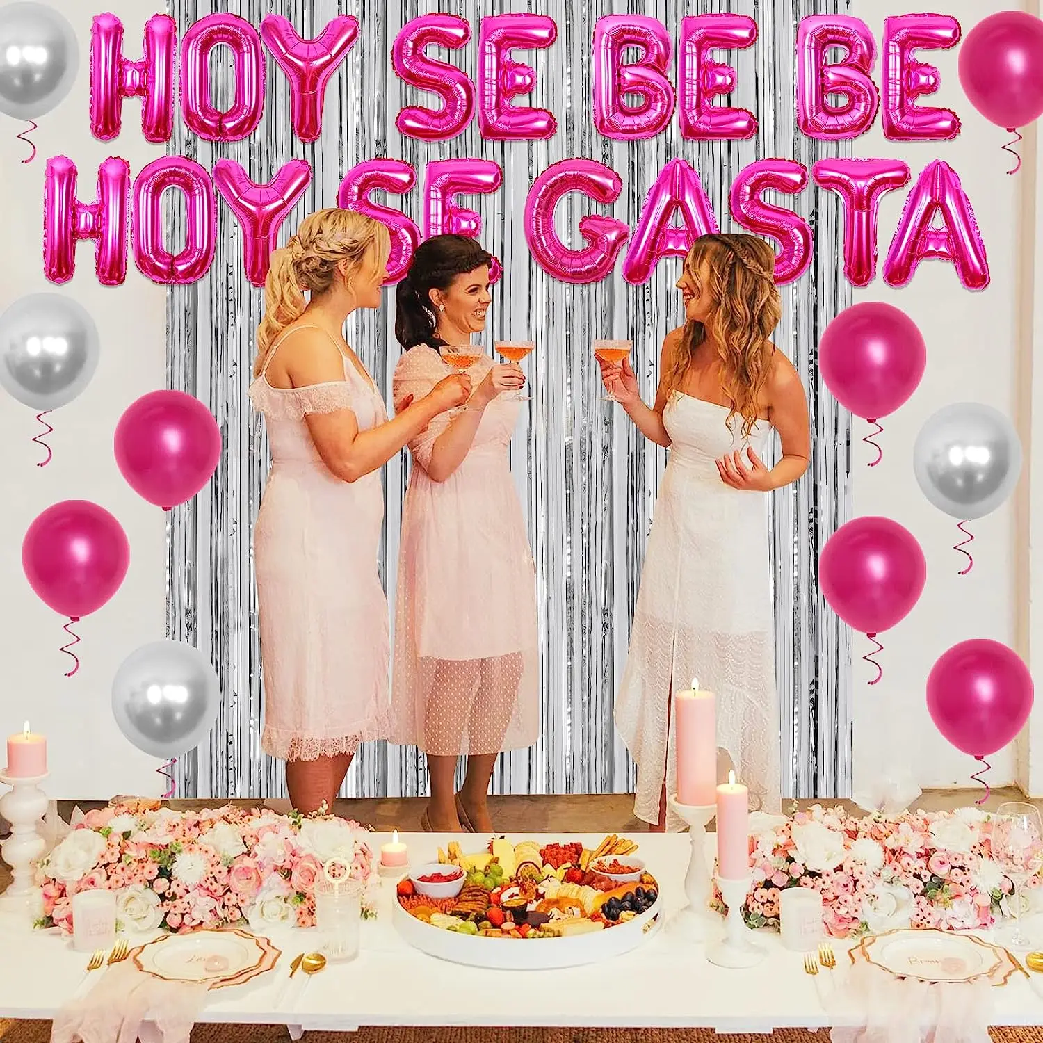 Bad Bunny Party Decorations Hot Pink Silver Hoy Se Bebe Hoy Se Gasta Banner Curtain for Women Birthday Bachelorette Party Decor - AliExpress