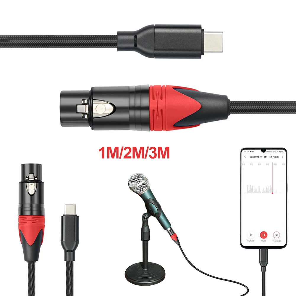 1/2/3M USB C To XLR Female Cable Plug and Play USB C To XLR Microphone Audio Cable for Google Pixel Samsung Galaxy USC-C Phone