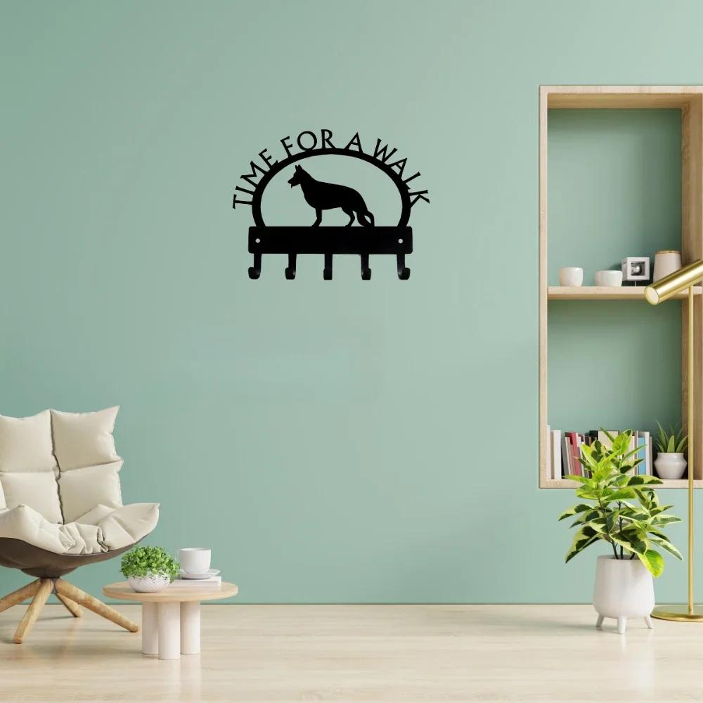 1pc 11in German Shepherd Standing Time For A Walk Key Rack Dog Leash Hanger Wall Hook Bathroom Accessories Hallway Wall Sticker 3