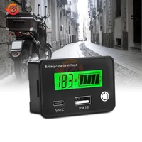 DC 8-30V USB3.0+Tpye-C Lead Acid Lithium Battery Capacity Indicator Car Motorcycle Digital Voltmeter Voltage Tester Meter Tool 1