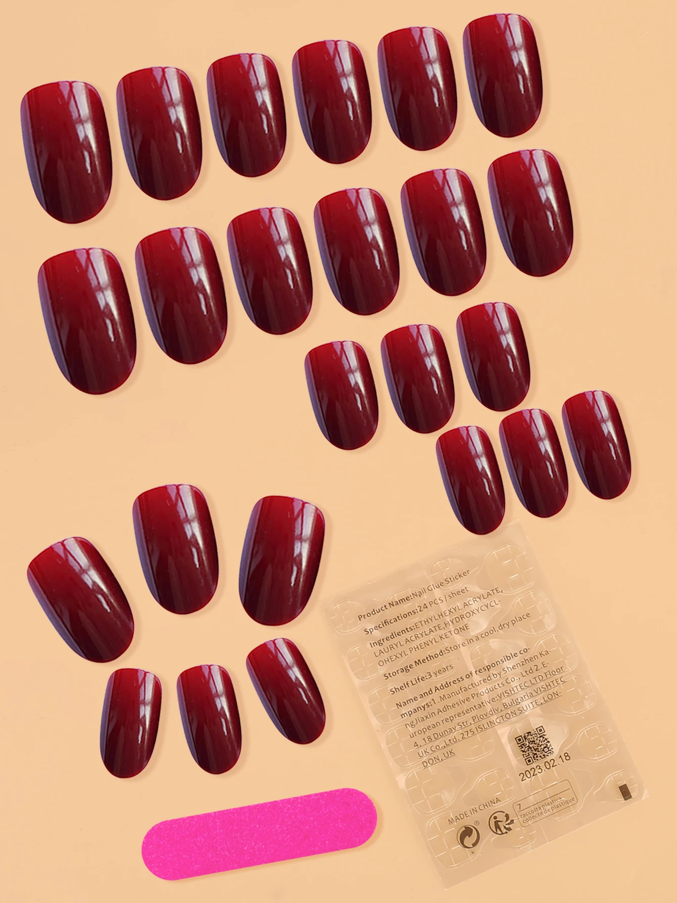 24pcs Vintage Burgundy Fake Nails Medium Length Almond Press On Round Head False Nails Art Decortaion Full Artificial Nail Tips