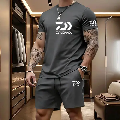 2026 Summer Men's Short Sleeved T-shirt Drawstring Shorts Set Breathable Outdoor Sports Set Men's Daily Fishing Suit - Image 5
