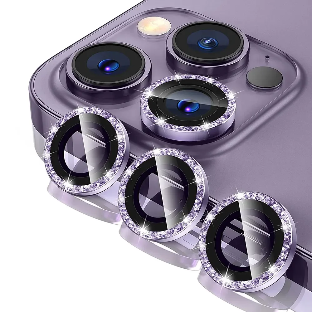 Blue Glitter Camera Lens Protector Cover - Tempered Glass Protection Accessories (2-3 Pieces)
